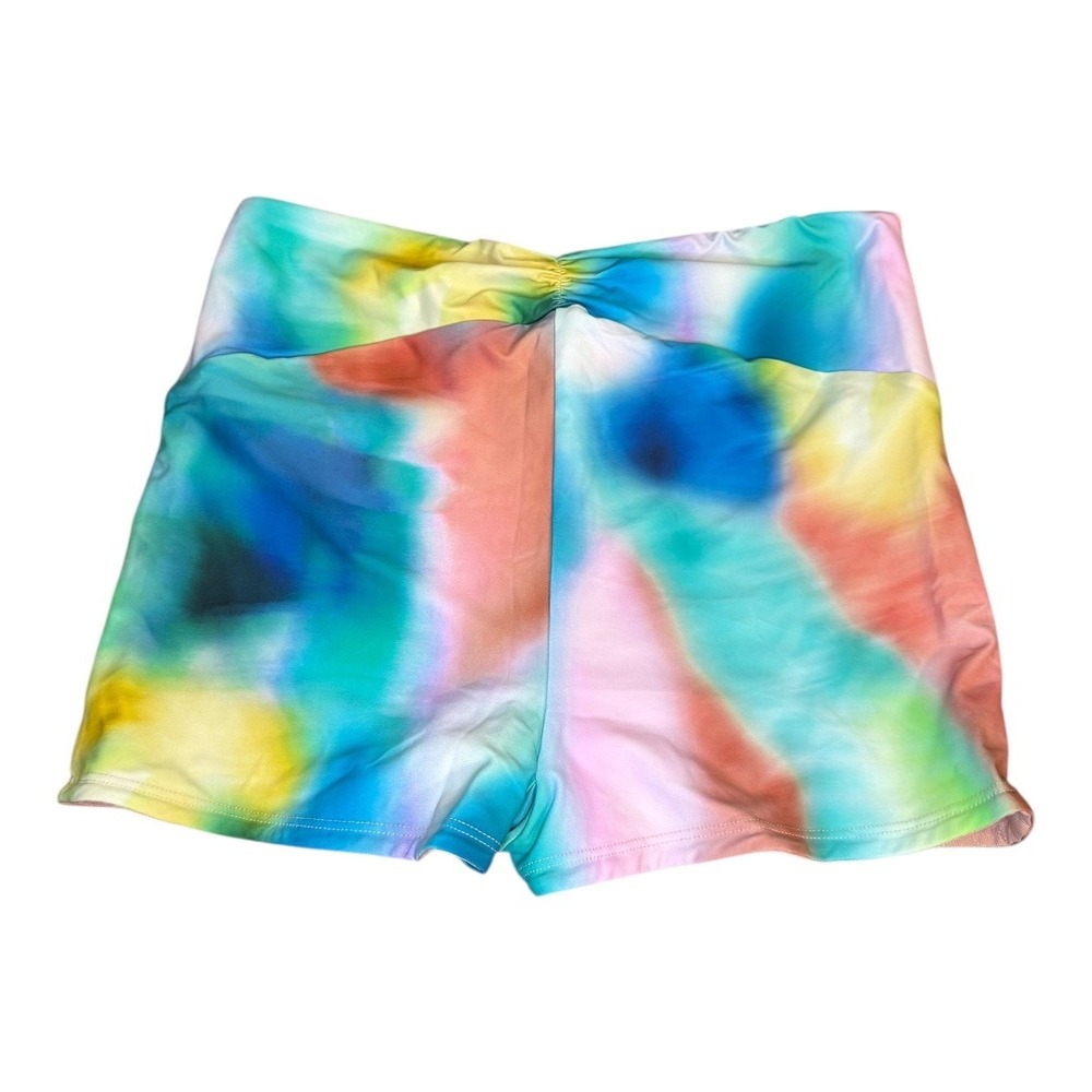 Citrus Tie Dye Shorts Bikini Bottom High Waist Ruched Back Multicolor Large